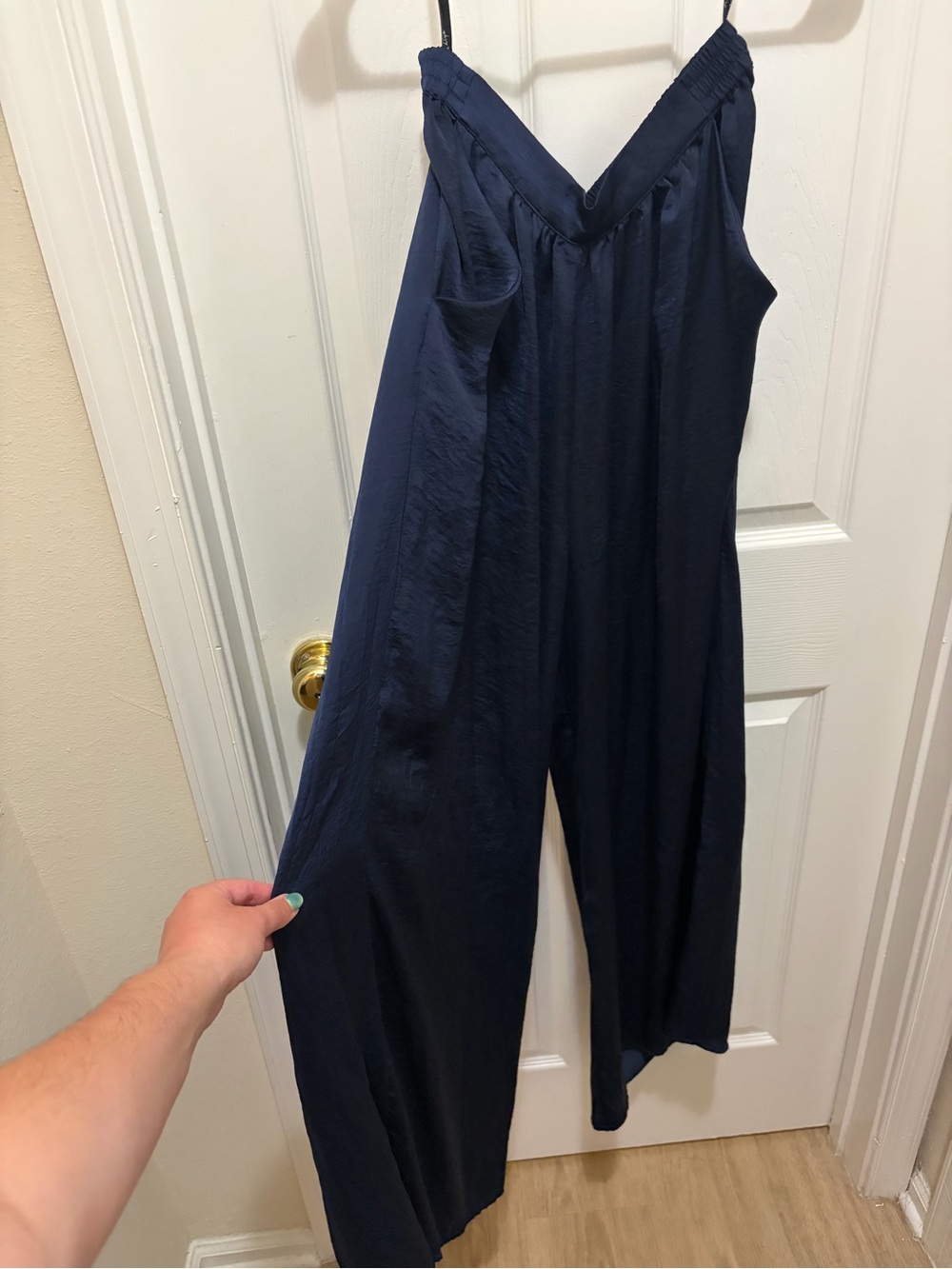 Amazon Navy V-Neck Wide-Leg Jumpsuit with Adjustable Straps